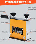 Pro Grade Cable Stripper Tool for 3 to 17mm wires with 6 channel, 5 blades, drill powered or hand crank, steel and plastic, side view.