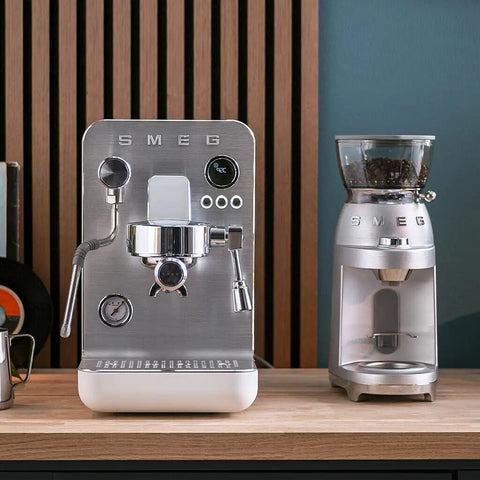 Semi Pro Home Espresso Machine With 15 Bar Pump Triple Thermoblock Heating 58mm Portafilter Steam Wand And Made In Italy Craftsmanship In White For True Barista Quality At Home on a kitchen counter
