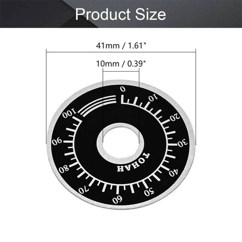 Five Pack Potentiometer Knob Dial Face Plate Kit 0-100 Rheostat Control, 60mm diameter, 10mm mount hole, black aluminum.