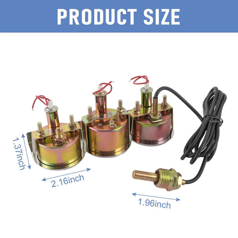 Back view of triple gauge car dash kit showing dimensions for easy installation in various vehicles.