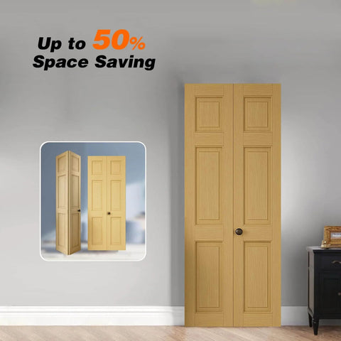 Unfinished Paneled Pine Bi-Fold Door 30x80 Inches For Closet And Interior Use With Hardware Kit And Handle Built Tough