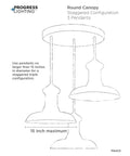 Diagram of Traditional Casual Canopy Pendant Accessory In Brushed Nickel Finish showing staggered configuration for three pendants.