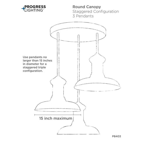 Diagram of Traditional Casual Canopy Pendant Accessory In Brushed Nickel Finish showing staggered configuration for three pendants.