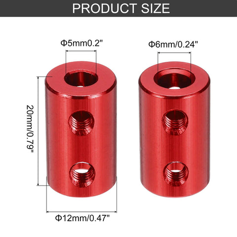 Rigid Screw Coupling For 5Mm To 6Mm Shafts Shaft Coupler Connector L20Mm X D12Mm Aluminum Alloy Joint Set For 3D Printers DIY Encoders Red