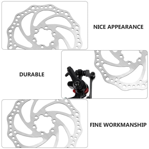 Complete Front And Rear Mechanical Disc Brake Kit With Heavy Duty Rotors And Precision Calipers Plus All Mounting Bolts For Mountain Bikes close-up of durable 160mm aluminum rotors with fine workmanship.