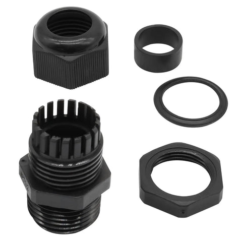 Rugged One Half Inch NPT Cable Glands Set in Black Nylon Waterproof Adjustable Strain Relief Cord Grips for Junction Boxes and Panels