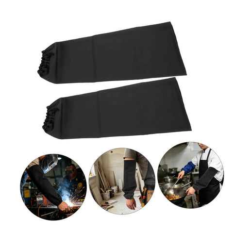 Heavy Duty Fire Retardant Welding Sleeves Featuring A Locksteady Snug Fit And Next Level Heat Resistant Arm Guards Crafted From Premium Cotton For Zero Hassle Shop Grind And Mechanic Jobs Delivered As One Pair In Classic Black, shown flat.