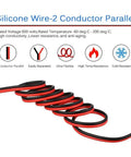 Ultra Flexible 12 Gauge Two Conductor Silicone Wire Spool Red Black For LED Strip Extension Cable 600V 200C Tinned Copper 50Ft coiled