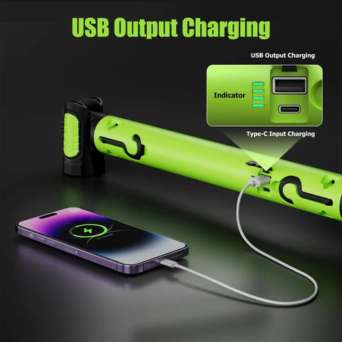 Cordless Underhood Work Light With Magnetic Base, 3000 Lumen LED, 5200mAh Rechargeable Battery, USB Charge shown charging a device