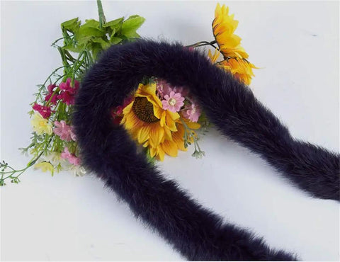 Lux Real Rabbit Fur Trim Pelt In Black 3m Long By 6cm Wide Premium Rabbit Hide Skin Fur Trim with Flowers
