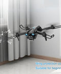1080P HD Camera Drone Easy To Fly For Beginners And Kids And Adults With wing protection near window curtains indoors.