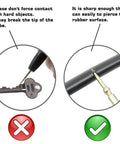 Testing all purpose multimeter test lead with banana plug probes on rubber surface and key for durability indicator.