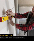 Person using Heavy Duty Digital Spirit Level 9 Inch Torpedo Gauge With Dual Illuminated Lcd Displays IP67 Waterproof on drywall.