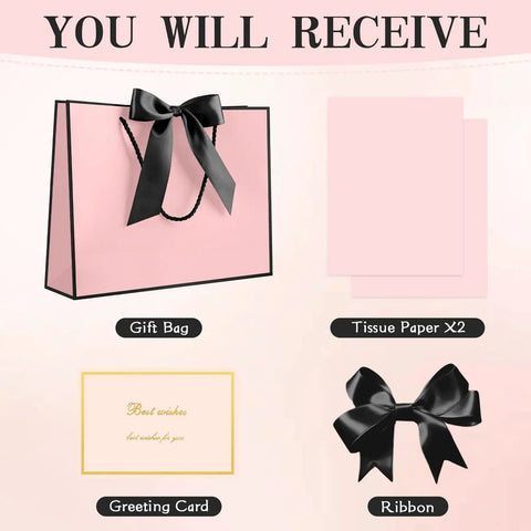 Medium Gift Bag With Handles For Every Occasion, 12.6x9.8x4.3 Inches Black Pink Gift Bag Includes Two Tissue Papers And One Card
