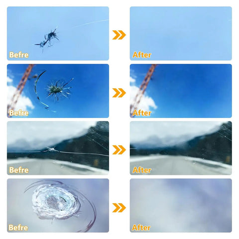 Before and after results of using Windshield Repair Kit For Cracks And Scratches, Quick Fix Chip Repair Set with UV Light