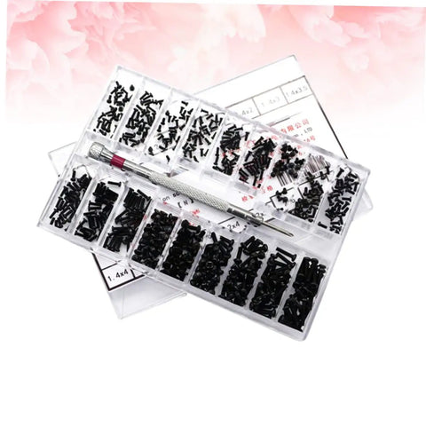 Assorted Small Machine Screws Kit With Flat Head Countersunk Fasteners In Transparent Storage Box for DIY projects