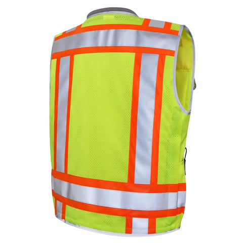 Back view of Hi Vis Two Tone Engineer Safety Vest with 3M Scotchlite Reflective Tape, padded collar, yellow XL