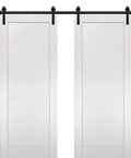Double Sliding Barn Doors 84 By 96 With Hardware Set Top Mount 14Ft Rail Hangers Sturdy Track White Ash Panel Modern Interior