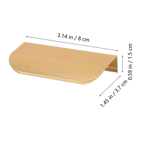 Concealed Zinc Alloy Cabinet Pull Handle Set 80mm Long Arc Edge With Brushed Gold Finish 10 Pack No Drill Install dimensions shown