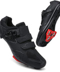 Mens Womens Cycling Shoes For Peloton Compatible With Clip In Look Delta Cleats Included Preinstalled Black US 13 EU 48 Road Bike Shoes Ready To Clip In And Ride All Day, showing side and sole view featuring cleats.
