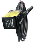 Knockout Precision Laser Distance Sensor Replacement For HG-C1030 Tough Industrial Gauge with wiring and yellow label, side view.