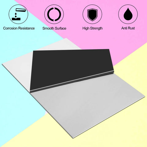 CKVIHAV 430 stainless steel sheet plates, 8x12x1/16 in, two pieces; silver base with black top plate.