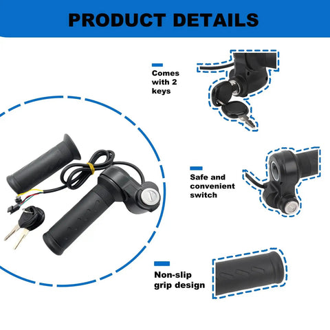 Full Twist Throttle For Q20 And Q20 Pro Lite Ebikes 3 Pin Universal Waterproof Throttle With 2 Keys and non-slip grip detail