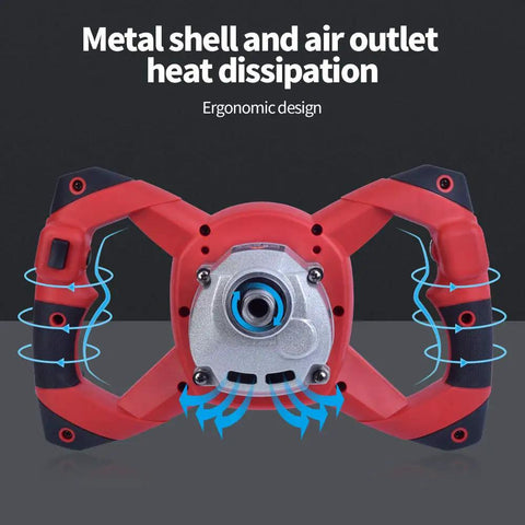 1600W Electric Concrete Mixer With Dual Ergonomic Handles, 6-speed adjustable design, metal shell air outlet heat dissipation