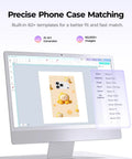 Auto 3D Vacuum Phone Case Heat Press Machine For Custom Sublimation Printing On Curved IPhone And Android Covers With Straight Fire Vivid Graphics And Boss Level Build Quality For Side Hustle Creators on monitor showing designs.