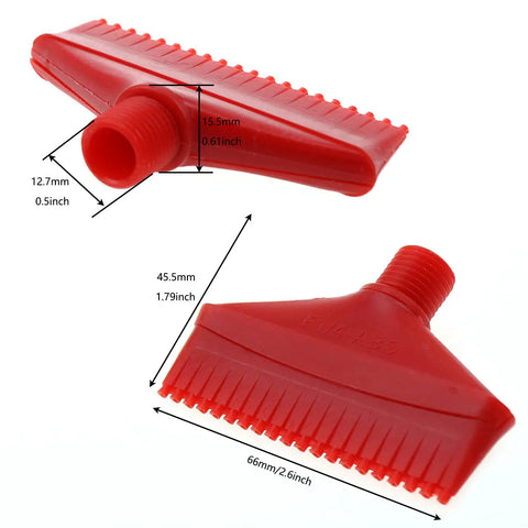 Red plastic fan nozzle from 5-In-1 Wind Jet Air Nozzles Set for Industrial Cooling and Blowing, with dimensions labeled