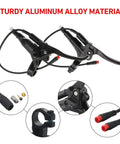 Dual Electronic Brake Levers for Most Electric Bikes With Power Off Safety Aluminum Alloy Ebike Handle Set Left and Right Brake Grips Cutoff Power Function Essential Ebike Accessory Pair showing sturdy aluminum alloy construction with detailed views of components and mounting hardware.