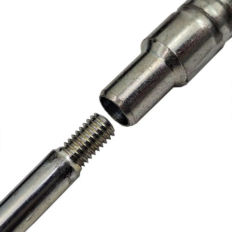 Close-up of galvanized 6mm thread for polespears, part of Galvanized 3 Prong Flat Trident For Spearfishing Freediving And Scuba Diving.