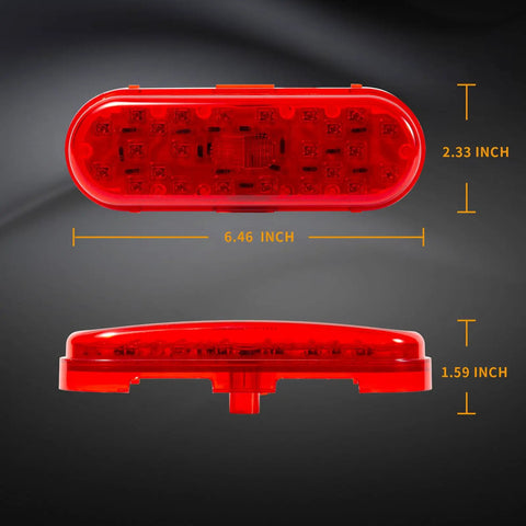 Six Inch Oval LED Brake Light And Marker For Trucks And Trailers 26 LEDs IP65 Waterproof DOT Approved dimensions view