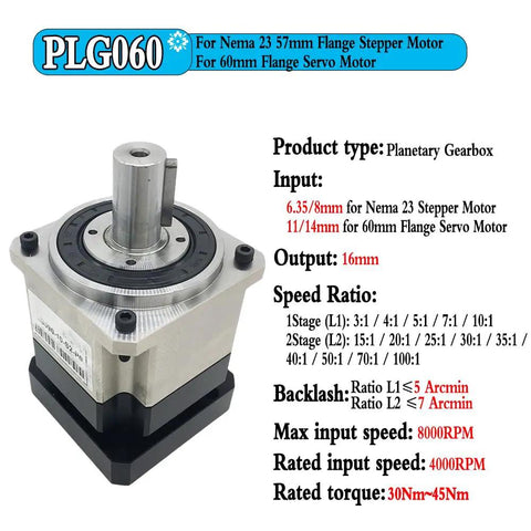 Shop Grade Nema23 Planetary Gearbox Featuring Helical Drive And Three Arcmin Low Backlash For Stepper Motors with detailed specifications.