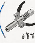 Heavy Duty Grease Gun Coupler Kit With 12 Inch Flexible Hose And Double Handle G Coupler Built Tough 10000 PSI Leak Proof Attachment Includes 3 M10 Grease Fittings