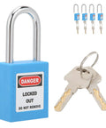 Heavy Duty Safety Lockout Tagout Padlock Size 1.5 Inches Six Pack Blue Nylon And Steel Body For Industry Use Where You Want Serious Security And Reliable Performance Without Breaking The Bank While Ensuring Safety Protocols Work Properly Always. Blue lockout padlock with keys