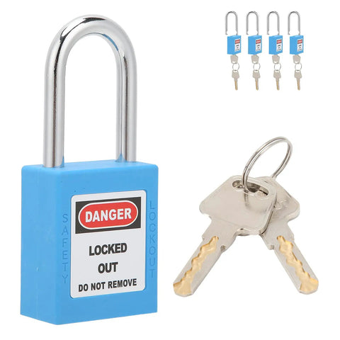 Heavy Duty Safety Lockout Tagout Padlock Size 1.5 Inches Six Pack Blue Nylon And Steel Body For Industry Use Where You Want Serious Security And Reliable Performance Without Breaking The Bank While Ensuring Safety Protocols Work Properly Always. Blue lockout padlock with keys