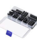 66Pcs Insulated IC Socket Kit 6P To 28P Flat Pin Sockets for PCB Boards in storage box, plastic sockets for chip mounting