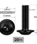 20 Pack M8 X 25mm Flanged Button Head Socket Cap Screws 304 Stainless Steel Fasteners Black Coated With Hex Driver dimensions and details