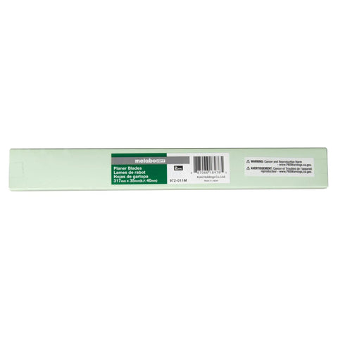 Back view of 12 Inch HSS Planer Blades Replacement Set For P12R P12RA P100F F1000A Machines packaging with labels visible