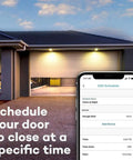Smart Garage Control Hub With WiFi And Bluetooth, Smartphone Controlled, Wireless Sensor interface on phone, garage door at night