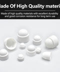 197 Piece White Plastic Bolt Covers Set For Hex Bolts M4 To M12, showcasing multiple sizes of protective caps against rust and dust.