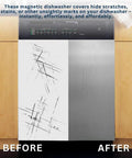 Instant Stainless Steel Magnetic Dishwasher Cover For Front Panel Reusable Decal showing before and after application