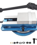 Beefy 6 Inch Heavy Duty Milling Vise With 360 Degree Swivel Base And High Precision Clamping For Metalworking, Locking Bench Vise, 6.3 Inch Jaw Width, 1.75 Inch Jaw Height, 5.79 Inch Overall Height; blue cast-iron vise with handle
