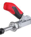Push Pull Toggle Clamp Size 2 With Ergonomic Oil Resistant Handle And Large Grip For Easy One Hand Operation Long Rod Guide With Threaded Nut Galvanized Steel Works Like A Champ For DIY And Workshop Clamping.