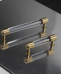 Brass and clear acrylic kitchen cabinet pulls, 7 inch center to center, gold and clear elegant drawer handles, 4 pack.