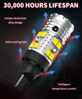 Ultra Bright 921 912 LED Back Up Light Bulbs, 3000Lm Per Set shown with aluminum design and cooling features.