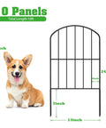 Arched Decorative Garden Fence Panels 10 Pack, 10ft Long By 24in High, shown with dog for size comparison.
