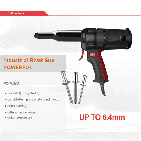 Heavy Duty Electric Blind Riveter 600 Watt Power Tool Built Tough With Long Stroke Handles Quarter Inch Aluminum And Steel Rivets Grinds Away Fast For Real Pro Results Every Time with accessories and features.