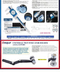Universal Test Indicator Holder with axial support for precise readings, shown with adjustable mounting options and durable indicator mount.